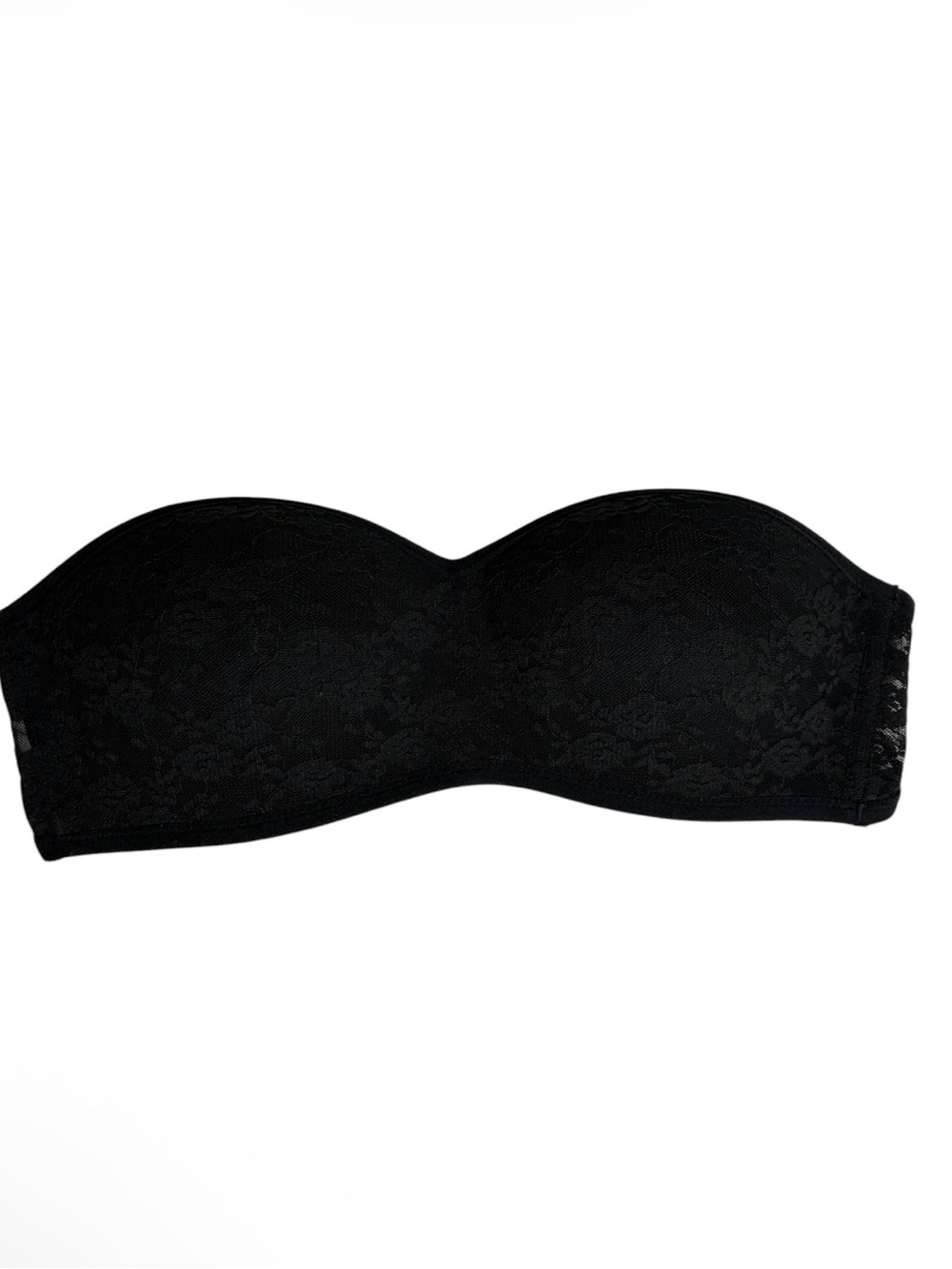 Pink Victoria’s Secret black lace padded strapless bandeau bra size M